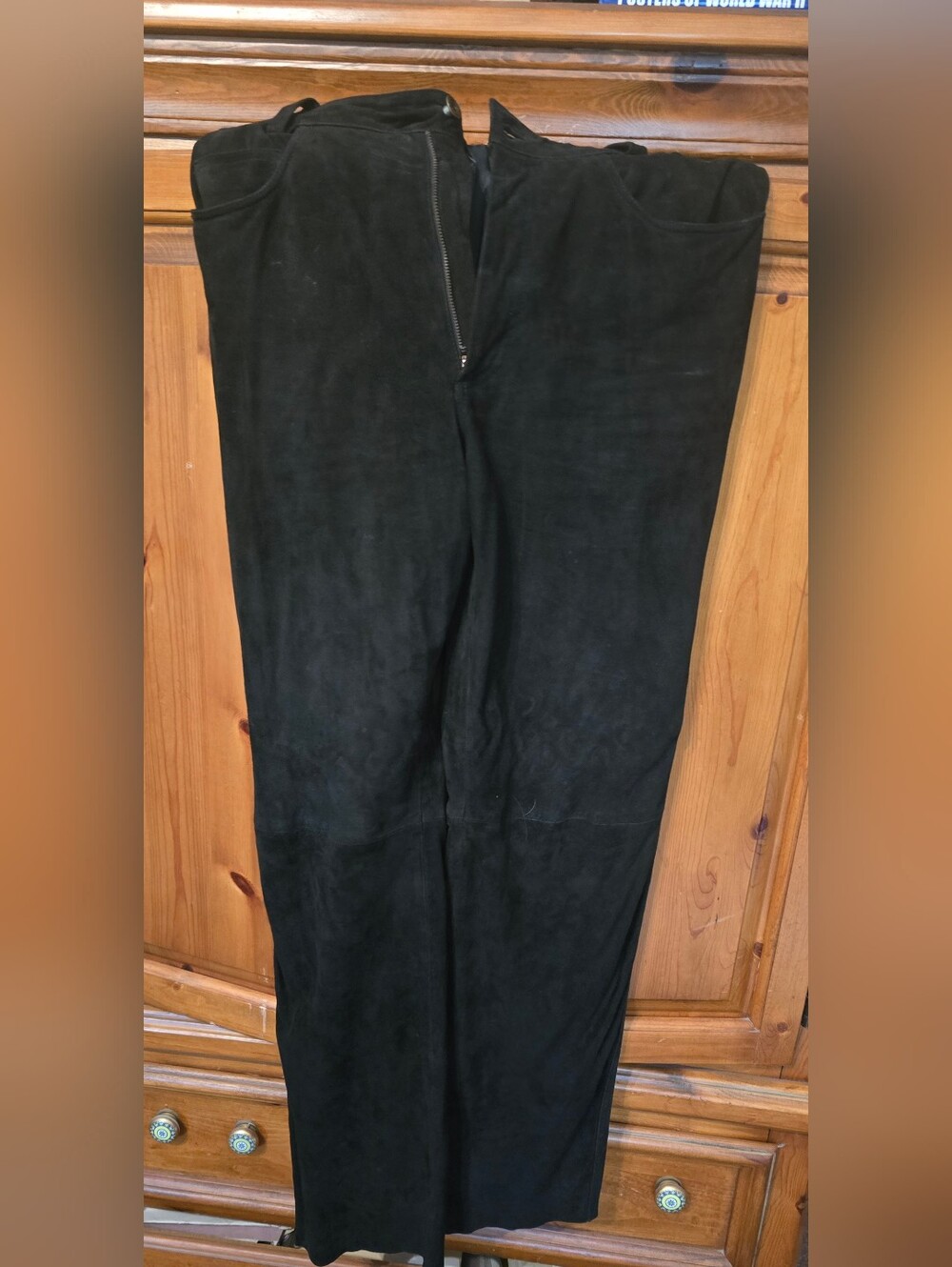 Black Leather Straight-Leg Pants